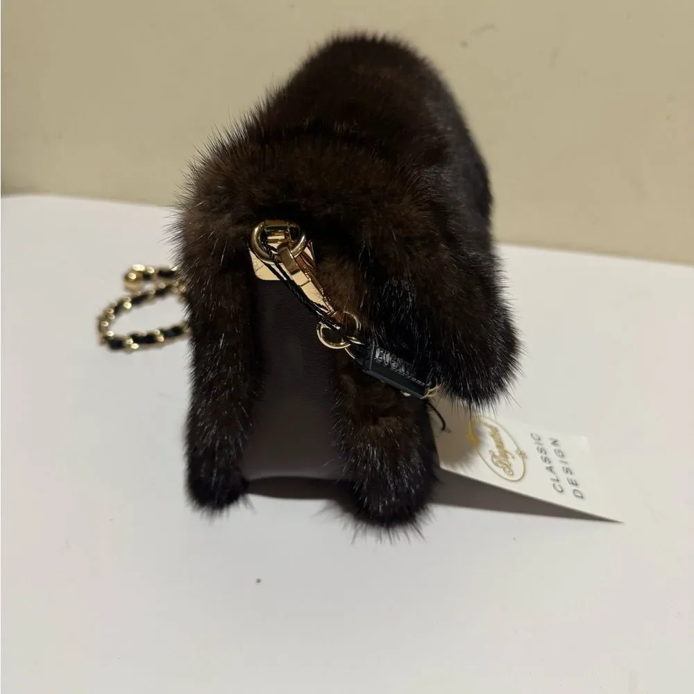 Elegant Black Fur Clutch with Chain Strap